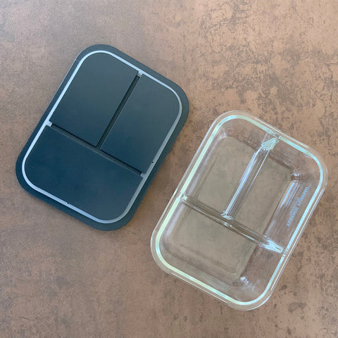 Yummii Yummii Glasbeholder Stone Large 3 - kemifri meal prep-glasbeholder med 3 rum, design: Stone