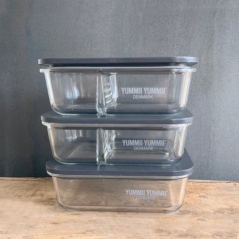 Yummii Yummii Glasbeholder Stone Large 3 - kemifri meal prep-glasbeholder med 3 rum, design: Stone